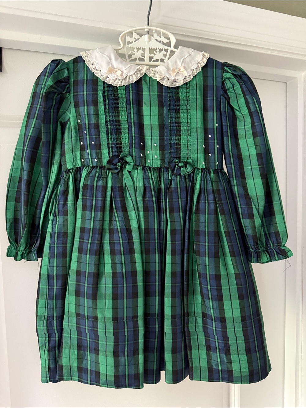 Vintage Sarah Louise England Girls Green & Navy Plaid Formal Dress Size 2T
